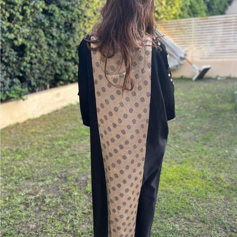 Chic Black and Beige Patterned Long Coat